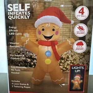 4ft Holiday Inflatable GINGERBREAD MAN LED Christmas Light Outdoor Lawn Decor